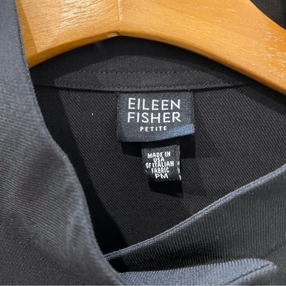 Eileen Fisher Medium Petite Wool Stand Collar Overshirt in Black (flaw)